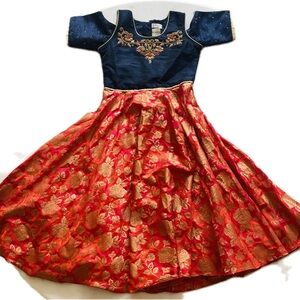 Elegant Kids Costume Dress - Blue and Gold Floral